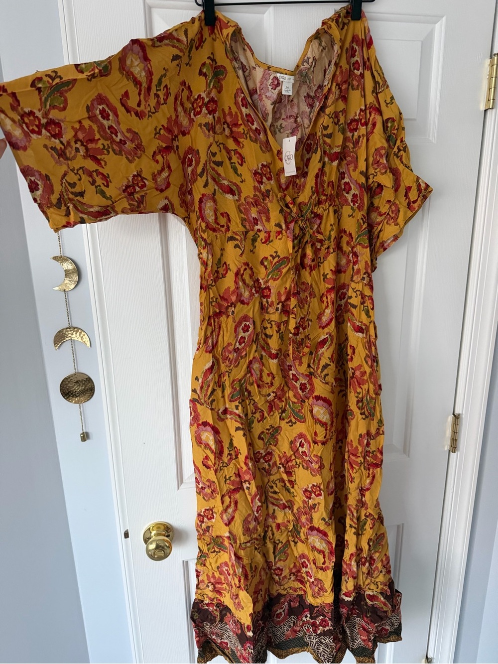 Cato Mustard Floral Tie-Front Maxi Dress